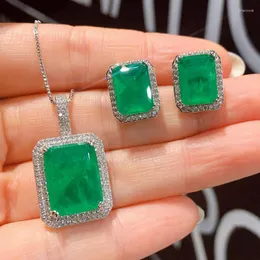 Collana Orecchini Set 2023 Fashion Emerald Green CZ Geometric Vintage Pendant Stud Orecchino Gioielli da donna