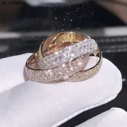 Bandringar trippelcirklar Goldrose Goldsilver Ring tre färger Lyxiga smycken 925 Silver Pave Diamond Wedding Finger Rings for Women Men J230522