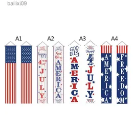 Party Decoration 4 juli Porch Sign American Patriotic Door Decoration Jul Door Porch Banner Hanging Banner för Yard Inomhus utomhus T230522