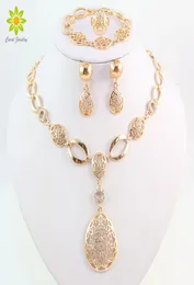 Conjuntos de joyería de boda Vintage cristal transparente Color dorado traje nupcial africano boda nigeriana collar de gota de agua pendientes Set5260201