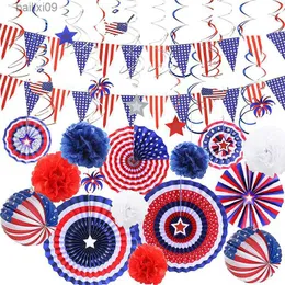 Party dekoration 4 juli Patriotic Party Pennant Banner Set USA Independence Day Holding Flag Hanging Paper Fan Party Decoration Supplies Gifts T230522