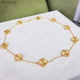 Halsbandsdesigner 4/fyra bladklöverhalsband långa tio 10 blommor hög kvalitet 18k pläterade guldhängen smyckesdesigner för kvinnliga flickor gåvor