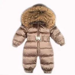 1-5 anni russo neonato ragazze inverno raccon vera pelliccia giù pagliaccetto ragazzi tutina infantile bebe tuta da sci bambini catsuit291o
