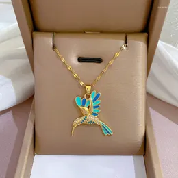 Pendant Necklaces 316L Stainless Steel Blue Hummingbird Bird Necklace For Women Fashion Cute Clavicle Chain Luxury Zircon Jewelry Gift