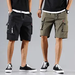 Mens Shorts Men Cargo Tactical Joggers Work Casual Pants Male Multi Pockets Buttons Loose Wide Leg Knee Length Summer 230522