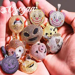 Colares OYOGAA Hip Hop Animal Pingentes Iced Out Cubic Zirconia Banhado A Ouro Demônio / Cachorro / Macaco / Coração Sorriso Pingente Hip Hop Jóias Para Presente