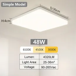 Lâmpadas de teto LED Luz de teto quadrado de 220V 15/20/30/40/50W para quarto Livro da cozinha da cozinha Decoração Luzes do painel