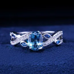 Ringas de banda Novo Luxo Big Silver 925 Anéis originais com cores azuis CZ Stone de zircão para mulheres Anéis de noivado de casamento J230522