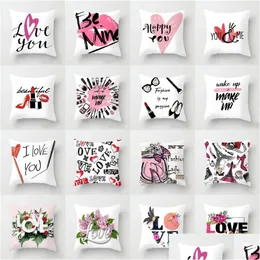 Kuddefodral Happy Valentines Day Pillowcase Love Make Up Letter Print er Par Home Soffa Throw 45x45cm Drop Delivery Garden Textil Dhbul
