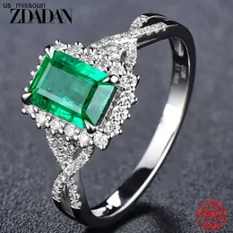 Band Rings ZDADAN 925 Sterling Silver Charm Emerald Ring For Women Fashion Party Jewelry Engagement Gift J230522