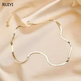 목걸이 Ruiyi Real 18K Gold Clavicle Snake Chain 목걸이 단순 블레이드 디자인 순수한 AU750 여성용 조절 가능한 팔찌 고급 보석