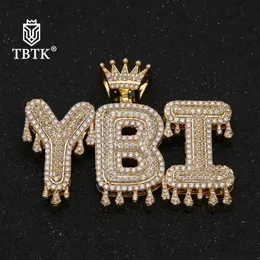 Ожерелья TBTK Iced Out Crowned Drip Буква Алфавита Кулон Ожерелье Customzie Bubble Начальные буквы Розовое золото Модные ювелирные изделия Подвески