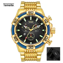 Temeite Top Brand Luxury Golden Men's Quartz Watches Sports Watch Men Waterproof Military Male Gold Wristwatch Relogio Mascul243p