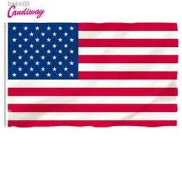Decoração de partidos Candiway EUA Bandeiras Estados Unidos Polyester Standard Stars and Stripes Flags American UV Fade Resistente Banner T230522