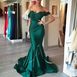 Elegant Dark Green Plus Size Off Shoulder Mermaid Prom Dresses Satin Floor Length Evening Gowns For Women Special Occassion Dress robe de soiree