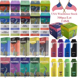 USA Stock Packwoods x Runtz e papieros 2 ml gumowe waporyzery ładowalne teksturę do dyspozycji Vape Pióro puste kasety Vape Opakowanie Opakowanie Podgrzewanie 10 smaków