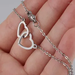 Zincirler Çift Kalp Beyanı Kolye Kadınlar için Altın Renk Paslanmaz Çelik Bağlantı Chian Düğün Takı Bijoux Femme Collier Ceza