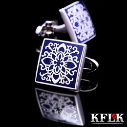 Erkek Marka Marka Düğmeleri için KFLK Gömlek Kollinler Mavi Art Cuff Link Üst Sınıf Gemelos Yüksek Kalite Abotoaduras Tasarımcı Takı