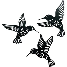 Väggklistermärken 3st metall kolibri konstdekoration ihålig ut järn svart fågelskulptur hängande pendell prydnad heminredning