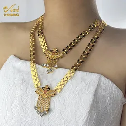 Necklaces Multilayer Necklace 24K Gold Plated Chain Layered Choker Indian Jewelry For Woman Bridal Luxury Wedding Party Dubai Jewellery