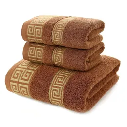 Set of 3 100% Cotton Towel Set Bathroom Geometric Jacquard Pattern Bath Face Hand Towel 2pcs 35x75cm and 1pcs 70x140cm Towel Set