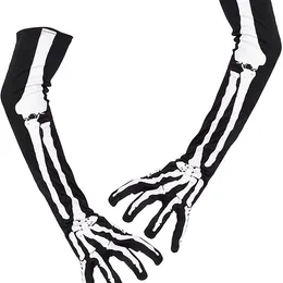 4Pair Halloween Skeleton Long Glove Cosplay Ghost Face Bones Skeleton Show Glove Emo Performance Costume