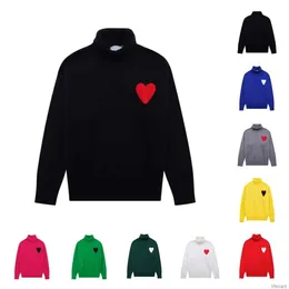 2023 Amisweater Парижская мода Мужские свитера Дизайнерская водолазка Зимние рубашки Amis Love Высокий воротник Вязаный свитер Мужской повседневный пуловер AM I Пуловер