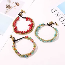 Anklets Bohemian Style Double Layer Retro Bell Hand Woven Colorful Gravel Beads Adjustable Anklet Beach Barefoot Sandals Bracelet Anklet G220519