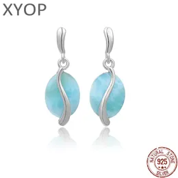 Knot Xyop Ny ankomst 925 Sterling Silver Natural Gemsten Larimar Dangle Drop Earrings for Women Gift