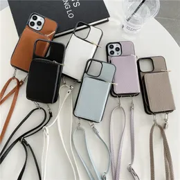 Luxury Necklace Lychee Pattern Folio Zipper Vogue Phone Case for iPhone 14 13 Mini 12 11 Pro Max XR XS 7 8 Plus Rope Multiple Card Slots Leather Wallet Chain Back Cover