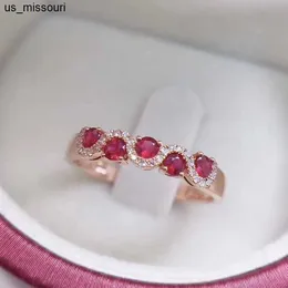 Bandringar Fashion 925 Sterling Silver Rings Micro Inlay Ruby Diamond Rings for Women Single Row S925 Silver Förlovningsring Fina smycken J230522