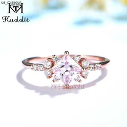 حلقات الفرقة Kuololit Pink Diamonds Solid 925 Sterling Silver Rings for Women Princess Cut Zircon Engagement Jewelry for Wedding Christmas J230522