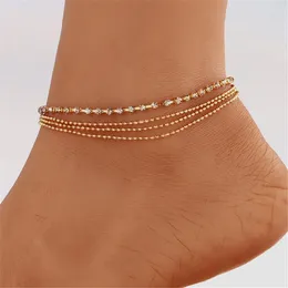 Anklets VAGZEB Bohemian Gold Color Beads For Women Fashion Cubic Zirconia Anklet Summer Beach Ankle Bracelet Foot Chain Jewelry