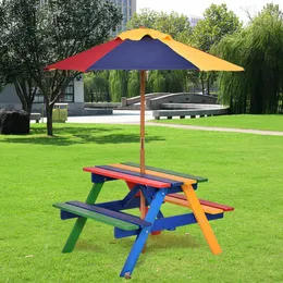 4 Seat Kids Picnic Table w Umbrella Garden Yard Folding Children Bench Outdoor