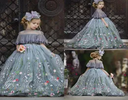 2020 Carino Tulle Ball Gown Flower Girl Abiti Applique in pizzo Collo alto Strass Bambini Pageant Dress Piano Lunghezza Girl039s Birt1158153