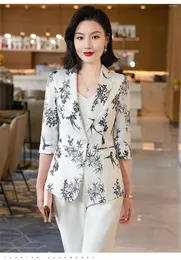 Kadınlar Suits Kadın Baskı Blazer Yaz 2023 Kadın Günlük Moda İnce İnce Yarım Kollu Ceket Ofis Bayanlar Çalışma Resmi Ceket