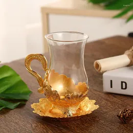 Чашки блюдцы прямой европейский кофейный чашка металлический сплав Простой и креативный стеклянный чайник с теплоизоляционной площадкой