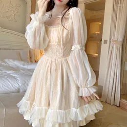 Casual klänningar lolita kawaii klänning kvinnor långärmad vintage y2k mini kvinnlig japansk stil en bit koreansk 2023 hösten