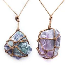 Pendant Necklaces Natural Irregular Fluorite Woven Original Ore Large Granule Necklace Sweater Chain Size 26-35mm