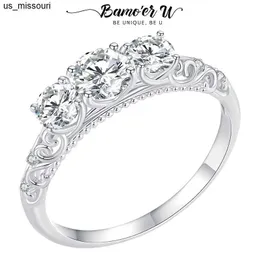 Band Rings Bamoer U Moissanite Lace Ring 925 Sterling Silver 3stone Lotus Ring D Color VVS1 Ex Sparkling Diamond for Women Engagement GRA J230522