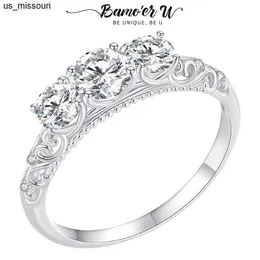 Anneaux de bande Bamoer U Bague en dentelle Moissanite Bague en argent sterling 925 avec 3 pierres Lotus D Couleur VVS1 EX Diamant étincelant pour les femmes Engagement GRA J230522