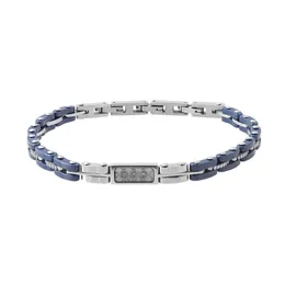 Bangle Runda Bracelet en céramique pour homme Chaîne à maillons bleus avec bracelets incrustés de zircon blanc Taille réglable 21 cm Bracelet fait main pour homme