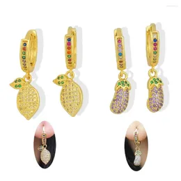 Hoop Earrings CZ Pave Small Ring Lemon Eggplant Earring Huggies Girl Summer Charm Jewelry Pendientes Piercing Oreja Party Cute Hoops Young