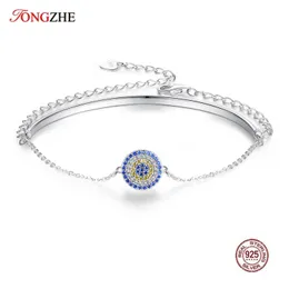 Bangle Tongzhe Charme Marca de Luxo Pulseiras Para Mulheres 925 Sterling Silver Evil Eye Pedra Azul Mens Pulseiras 2019 Moda Jóias Presente