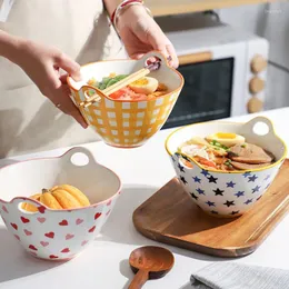 Piatti Noodle Bowl Stoviglie in ceramica per la casa Creative Cute Nordic Salad Large Double Ear Anti-scotting Soup Piatto da dessert