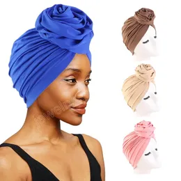 Donna Musulmano Foulard Cap Rosa Annodato Head Wrap Fascia Elegante Retro Turbante Africano Cap Per Le Signore Berretti Caps Copricapo