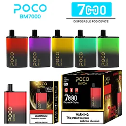 POCO BM 7000 Puffs Mesh Coil Electronic Cigarette Disposable Vape med 850 mAh typ C -batteri och 17 ml kassettpods US Local Warehouse