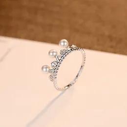 Designer klasyczny korona s925 srebrny pierścień srebrny marka moda plastikowa perłowa pierścień urok Znakomity pierścień weselny biżuteria Walentynki Prezent