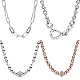 Sets Real Me Link Snake Chain Chunky Infinity Knot Rose Beads Sliding 925 Sterling Silver Necklace For Fashion Bead Charm DIY Jewelry