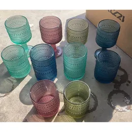 Vintage Relief Colored Drinking Cup Bead Point Glass Hotel Mouthwash Cup Wash Cup Juice Cup